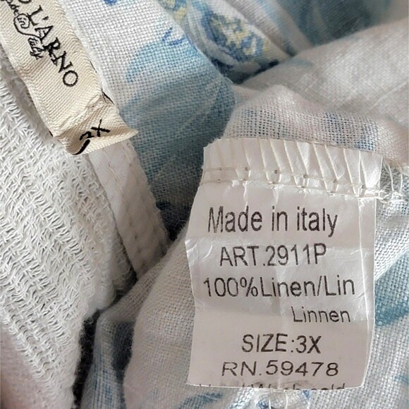 Lungo L'Arno Tunic Top Womens 3X White Blue Floral 100% Linen Italy Lagenlook - Picture 9 of 10